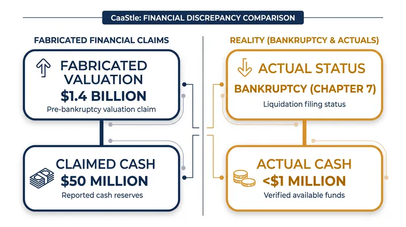 The stark contrast between the financial health Hunsicker presented to investors and the reality of CaaStle's accounts.