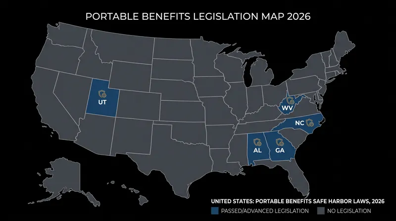 States leading the legislative push for portable benefits safe harbors.