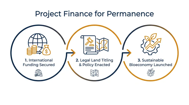 The Project Finance for Permanence (PFP) model requires all funding and legal frameworks to be secured before a conservation initiative launches.