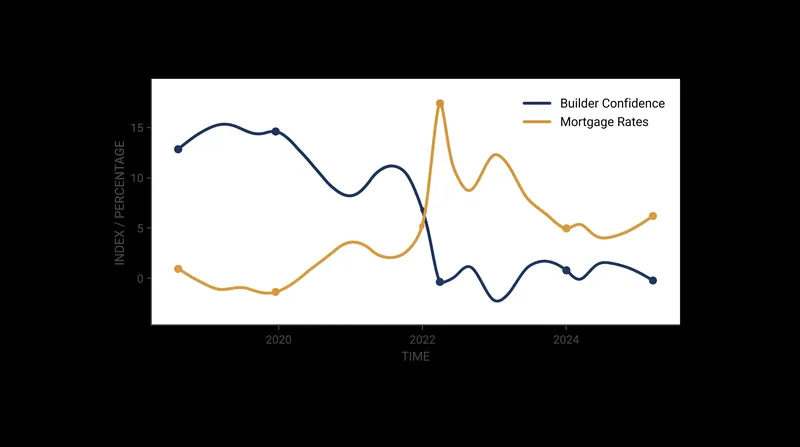 Builder confidence is highly sensitive to shifts in mortgage rates, which directly impact buyer foot traffic.