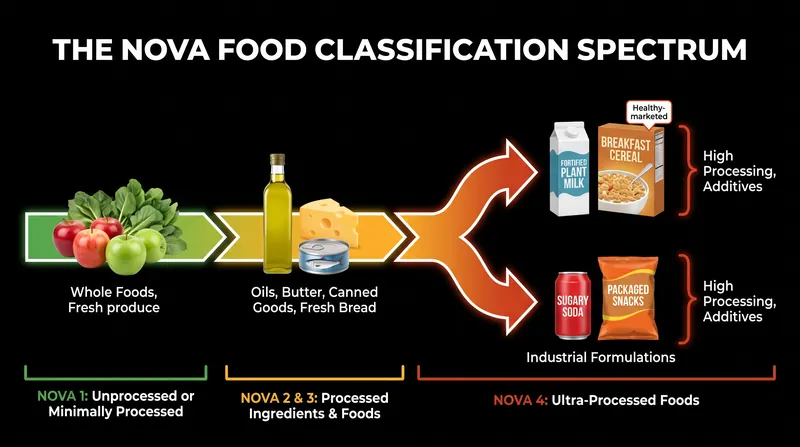 The NOVA classification system groups foods by processing level, placing healthy plant milks in the same category as sugary sodas.