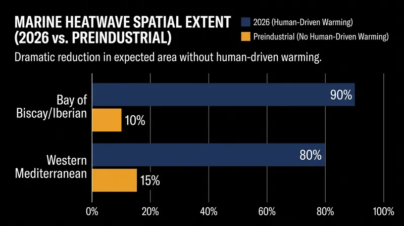 Without human-driven warming, scientists estimate the affected ocean areas would have been substantially smaller.