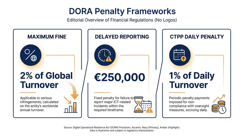 The financial penalties for non-compliance under the DORA framework.
