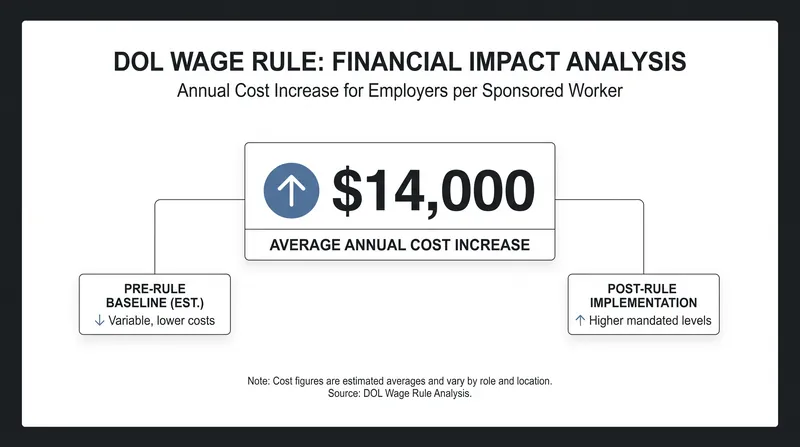 Employers face an estimated average increase of $14,000 per year for each sponsored foreign worker.