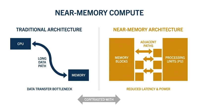 Near-memory compute reduces latency and energy consumption by processing data closer to where it is stored.