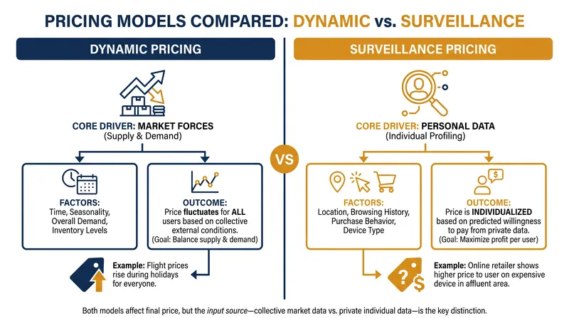 The evolution from market-based dynamic pricing to personalized surveillance pricing.
