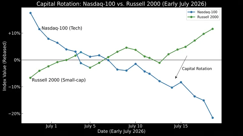 As capital fled mega-cap technology stocks, small-cap indices surged, drastically improving market breadth.