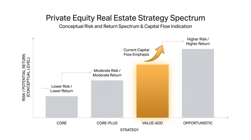 Value-add strategies sit between stable 'core' investments and high-risk 'opportunistic' plays.