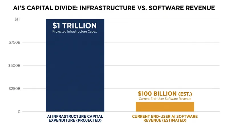 The gap between AI infrastructure investment and end-user software revenue continues to widen.