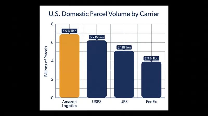 Amazon Logistics has surpassed the traditional 'Big 3' carriers in domestic parcel volume.