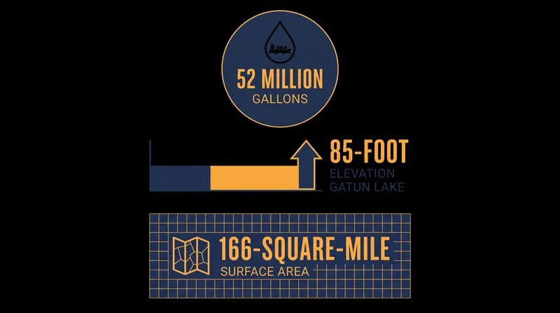 The immense scale of freshwater required to operate the canal's lock system.