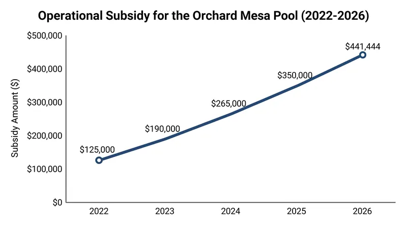 The city's operational subsidy for the pool has climbed sharply since former partners withdrew financial support.