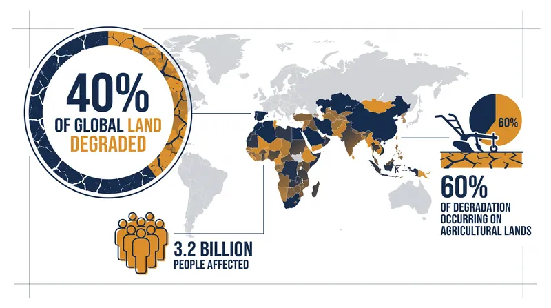 The scale of human-induced land degradation is heavily concentrated in agricultural zones.