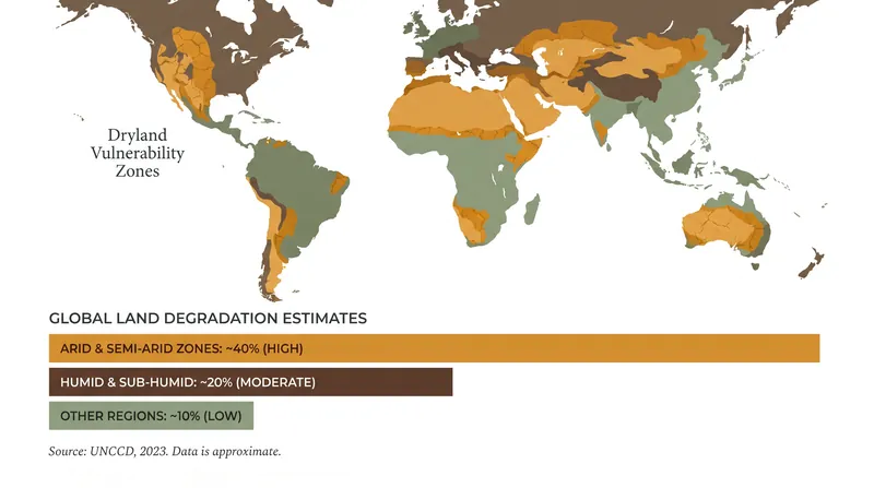 Up to 40 percent of the world's land surface is already affected by degradation, intensifying the need for scalable adaptation funding.
