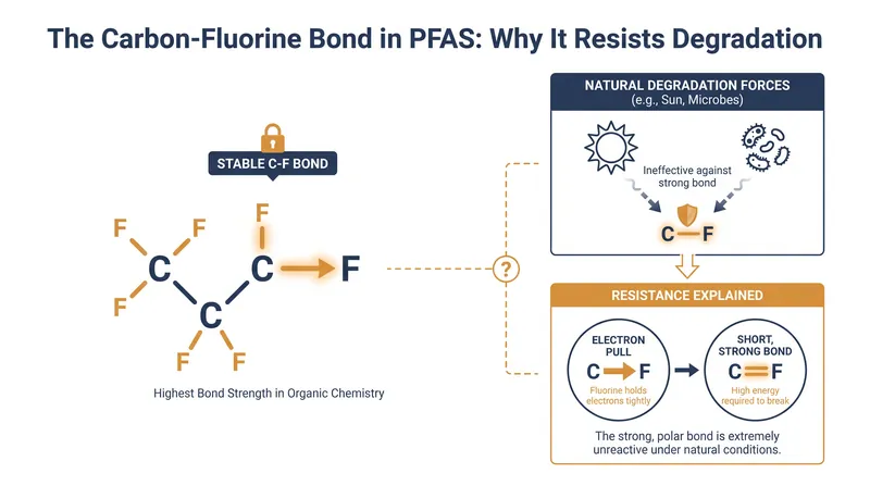 The carbon-fluorine bond makes PFAS highly useful in industry but virtually indestructible in nature.