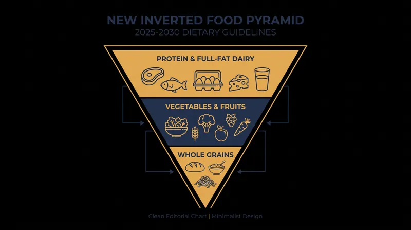 The updated framework replaces the circular MyPlate with an inverted pyramid prioritizing protein and dairy.
