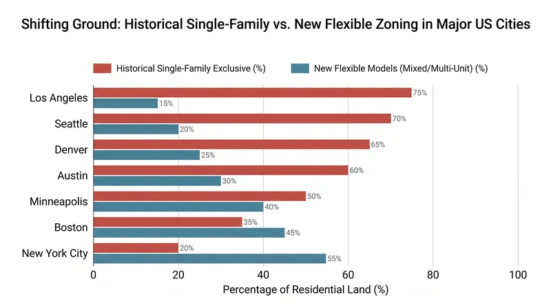 Historically, up to 75% of residential land in major US cities was zoned exclusively for single-family homes.
