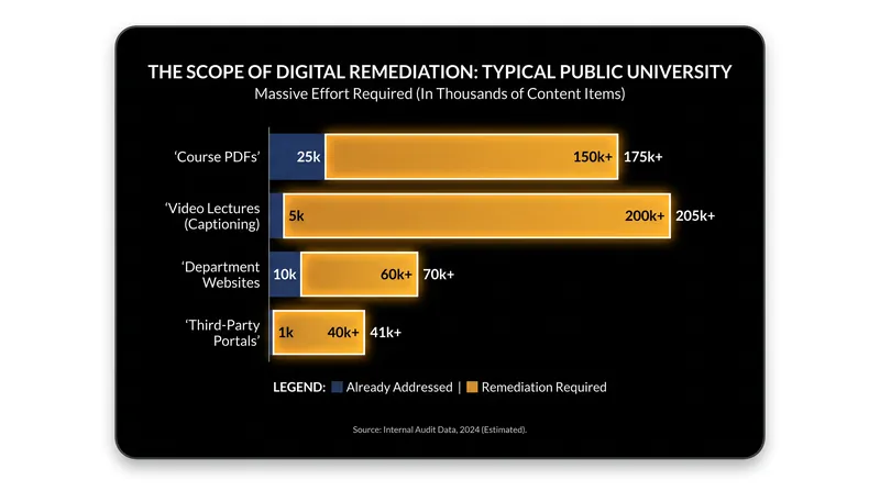 The DOJ mandate covers all digital materials used to deliver institutional programs, extending far beyond public-facing homepages.