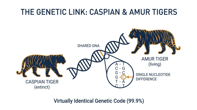 A 2009 genetic study revealed that the extinct Caspian tiger and the living Amur tiger differ by only a single nucleotide in their mitochondrial DNA.