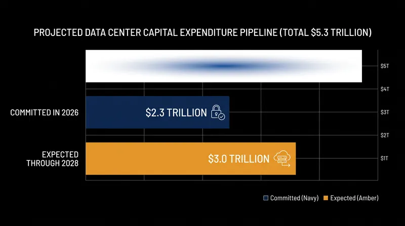 Capital commitments to global data center real estate are projected to reach $5.3 trillion by 2028.