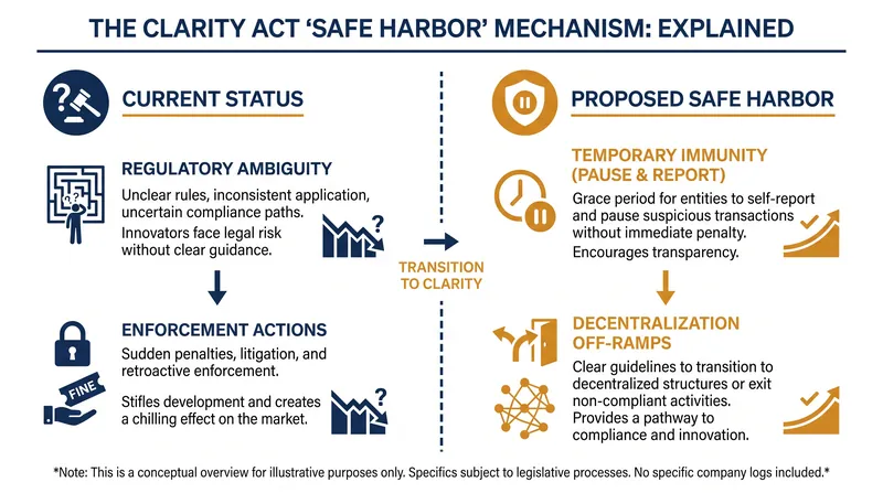 The proposed safe harbor provisions would grant digital asset providers temporary immunity when investigating suspicious transactions.