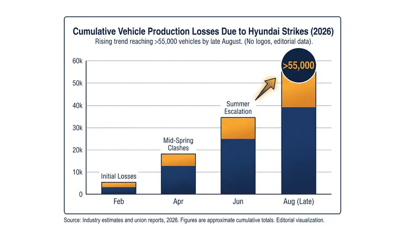 The series of walkouts has cost Hyundai an estimated 55,200 to 62,000 vehicles in lost production.