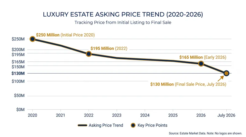 Casa Encantada's pricing journey saw a 48 percent drop from its initial $250 million listing to its final auction price.