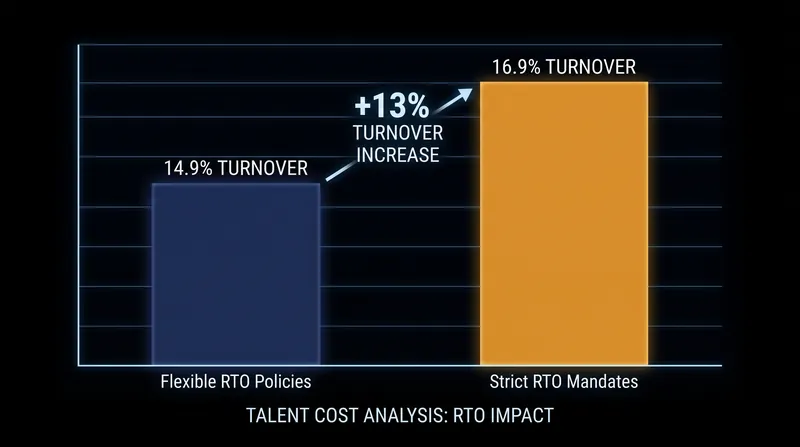 Strict five-day mandates carry a measurable retention penalty, disproportionately affecting senior talent.