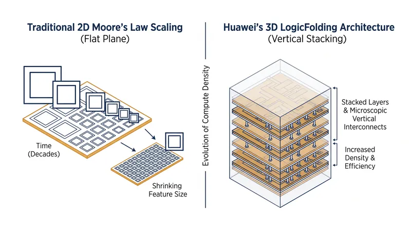 LogicFolding stacks active circuitry vertically to shorten the physical wiring between components.