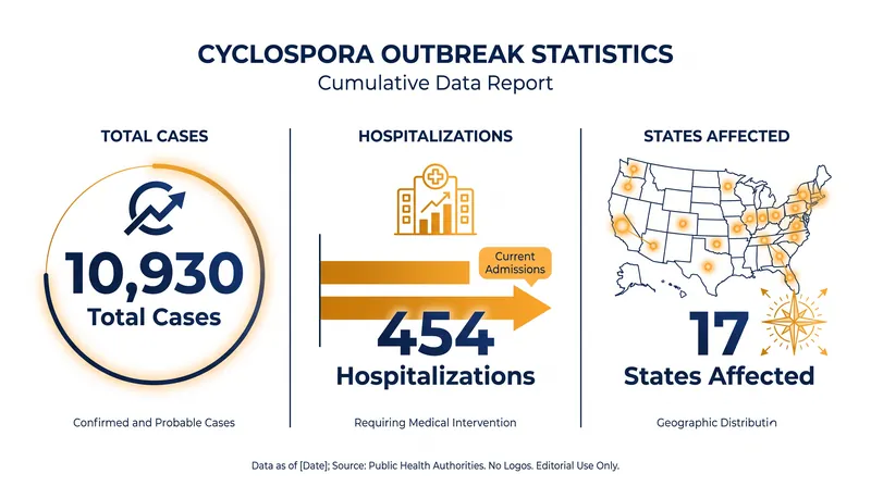 The outbreak has reached nearly 11,000 confirmed cases across 17 states, though the contaminated lettuce is no longer in circulation.