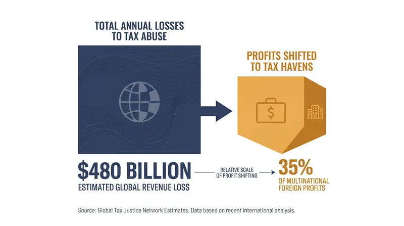 Estimates suggest nearly $480 billion is lost annually to corporate tax abuse.