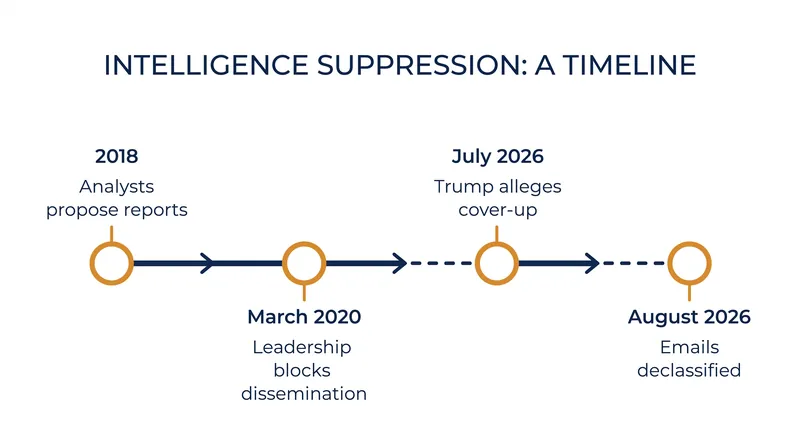 The timeline of the suppressed intelligence reports, from initial analyst proposals to their eventual declassification.