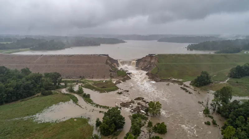 The 50-meter breach at the Liulan Reservoir, which was originally constructed in 1960.