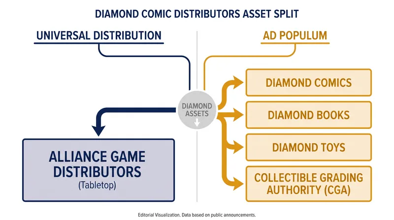 How the assets of the former distribution giant were divided between the two acquiring companies.