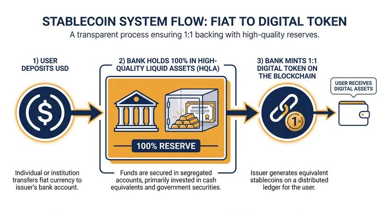 The full-reserve mechanism ensures every digital token is backed by highly liquid assets.
