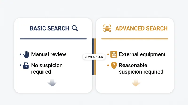 The legal thresholds differ significantly depending on how intrusive the digital search is.