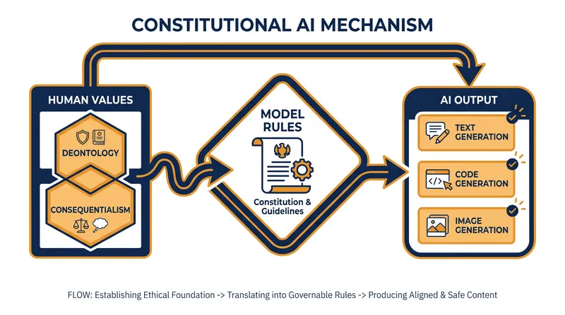 How philosophical frameworks are translated into operational rules for artificial intelligence models.