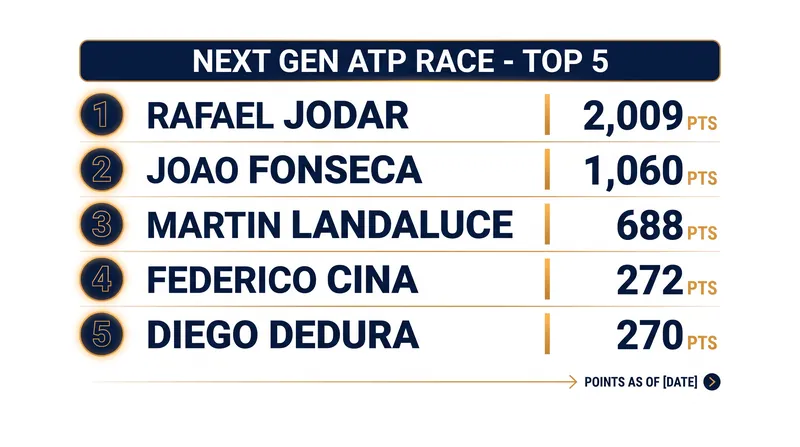 Rafael Jodar and Joao Fonseca have built substantial leads at the top of the 20-and-under standings.