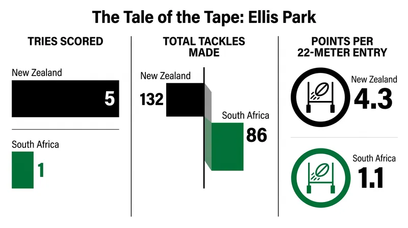 Despite South Africa's territorial dominance, New Zealand's defensive work rate and red-zone efficiency proved decisive.