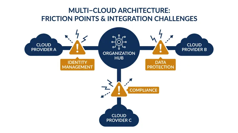 The structural gaps in multi-cloud environments are most acute in identity management, telemetry, configuration, data protection, and compliance.