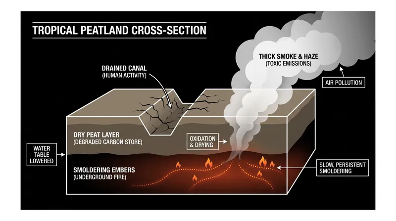 The mechanism of subterranean peatland fires.