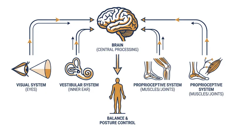 Balance requires the seamless integration of visual, vestibular, and proprioceptive systems.