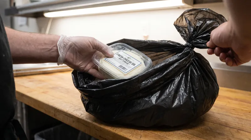 Recalled cheese should be sealed in a trash bag before disposal to prevent cross-contamination.