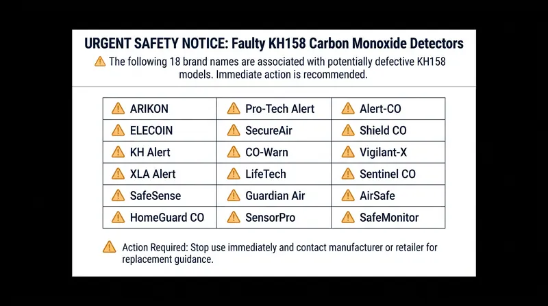 The defective KH158 detectors were sold under at least 18 different brand names on major e-commerce platforms.