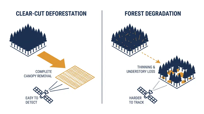 While satellite alerts accurately track clear-cutting, measuring the gradual degradation caused by understory fires remains a complex challenge.