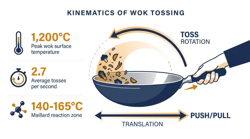 The physics of wok tossing relies on a dual-pendulum motion to prevent burning.