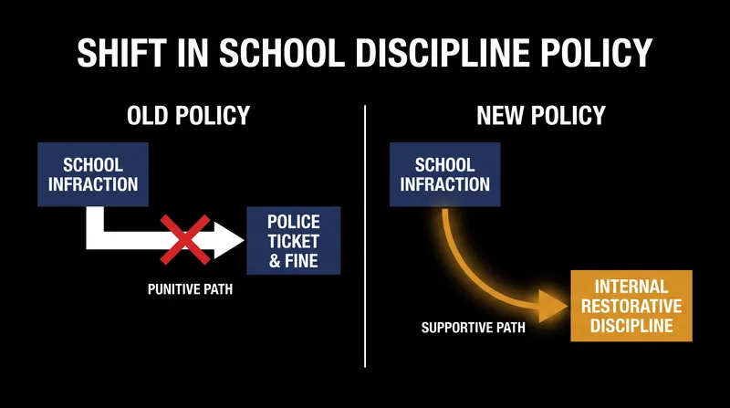 The new legislation closes a loophole that previously allowed schools to outsource discipline to local police.
