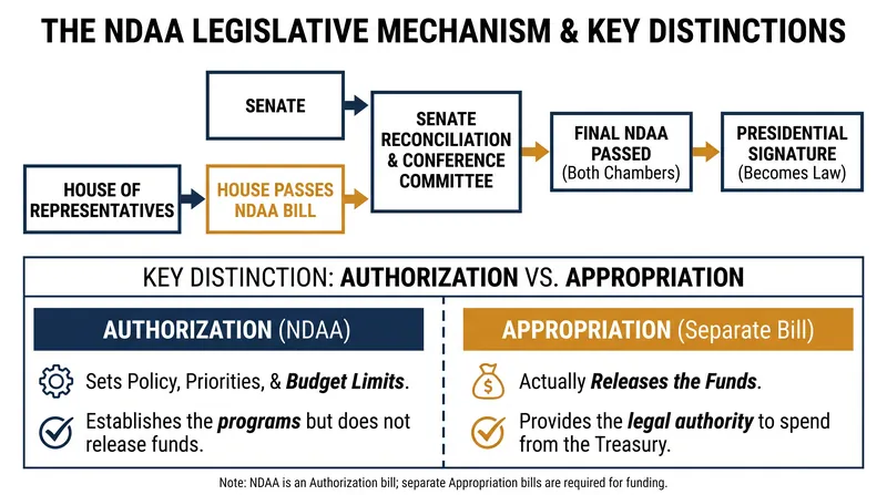 How the NDAA sets defense policy and spending limits before funds are appropriated.