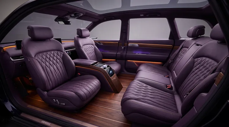 When parked, the GV90 Neolun's front seats can swivel 180 degrees to create a face-to-face social space.