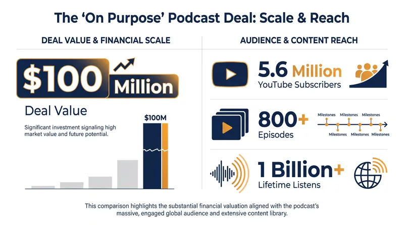 The massive scale of the 'On Purpose' podcast franchise.